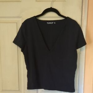 Abercrombie & Fitch Deep V-neck Cotton Blend Black Tee Stretchy Like New XL